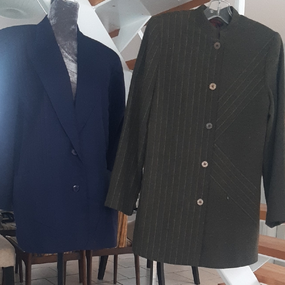 2 BDL💖VINTAGE Simon Chang NAVY➕GREEN/BROWN LINED TUNIC LENGTH JACKETS Sz 6, 8 - Picture 2 of 16